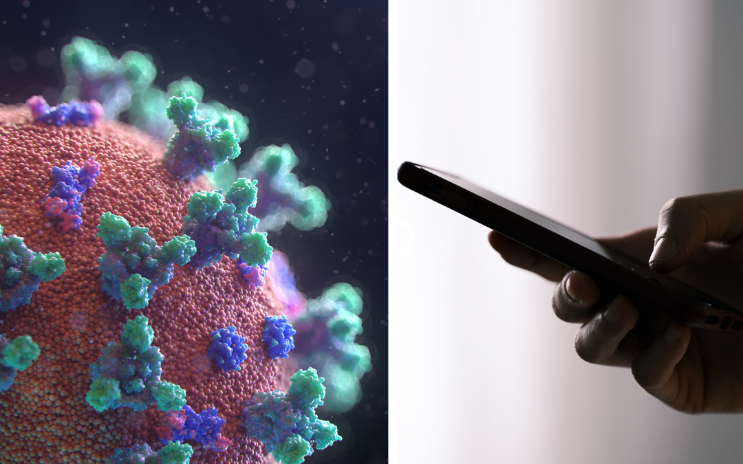 Coronavirus och en hand med mobil