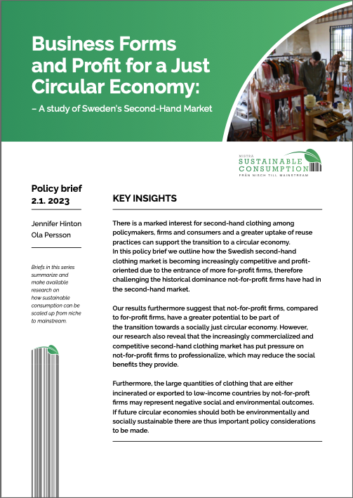 Business Forms and Profit for a Just Circular Economy: – A study of Sweden’s Second-Hand Market