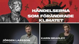 Tre bilder, en på en person täckt i olja med titeln på programmet. Och två bilder från programmet där Karin BRadley och Jörgen Larsson intervjuas.