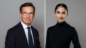 Porträtt på Ulf Kristersson och Romina Pourmoukthari