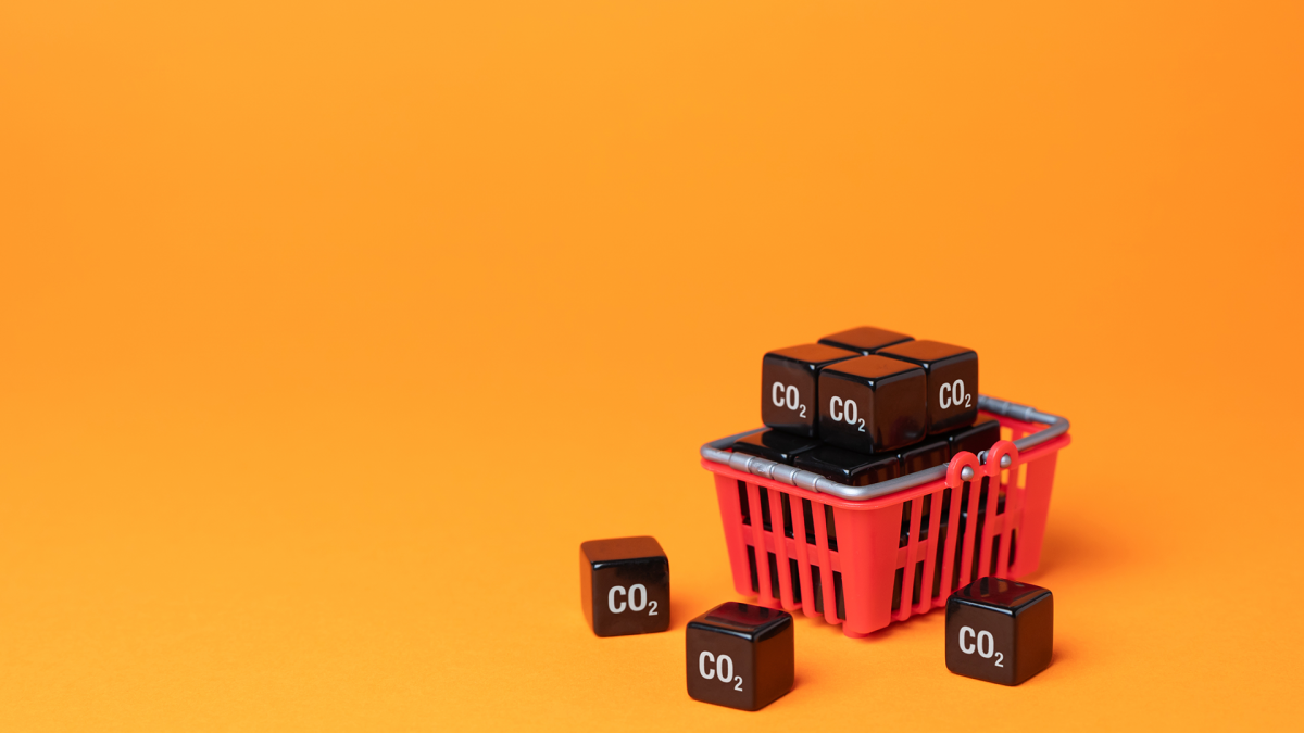 Kundvagn med klossar som det står co2 på.