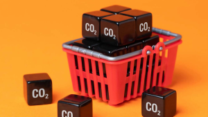 Kundvagn med klossar som det står co2 på.